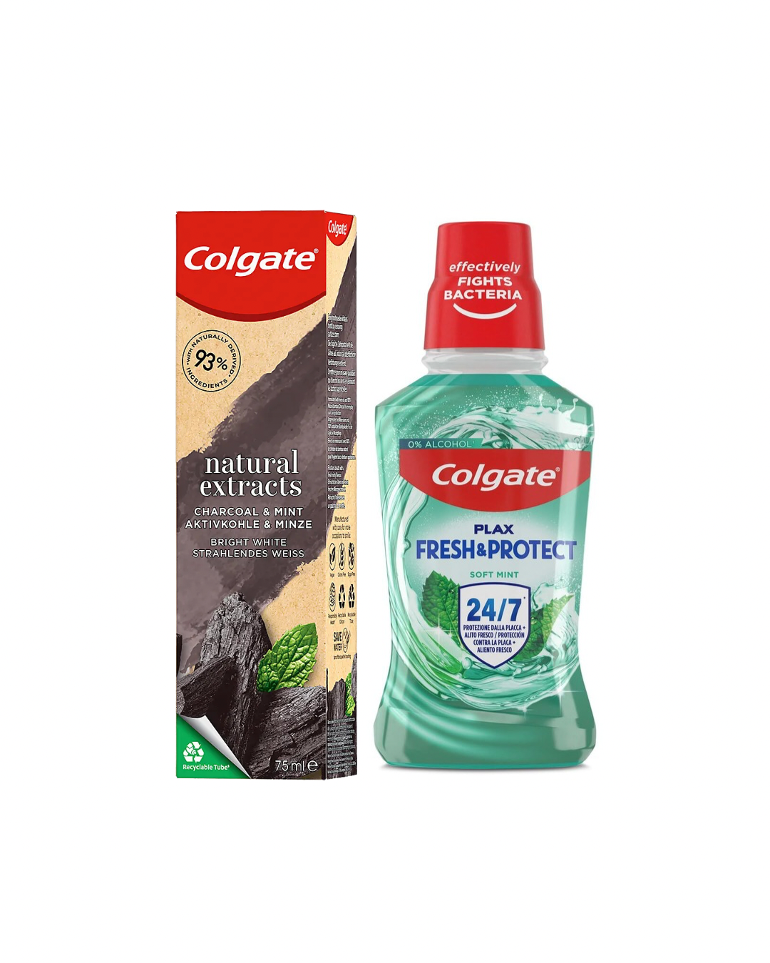 Colgate Plax Fresh & Protect + Dentifrice Charbon & Extraits Naturels – Pack Hygiène Complète